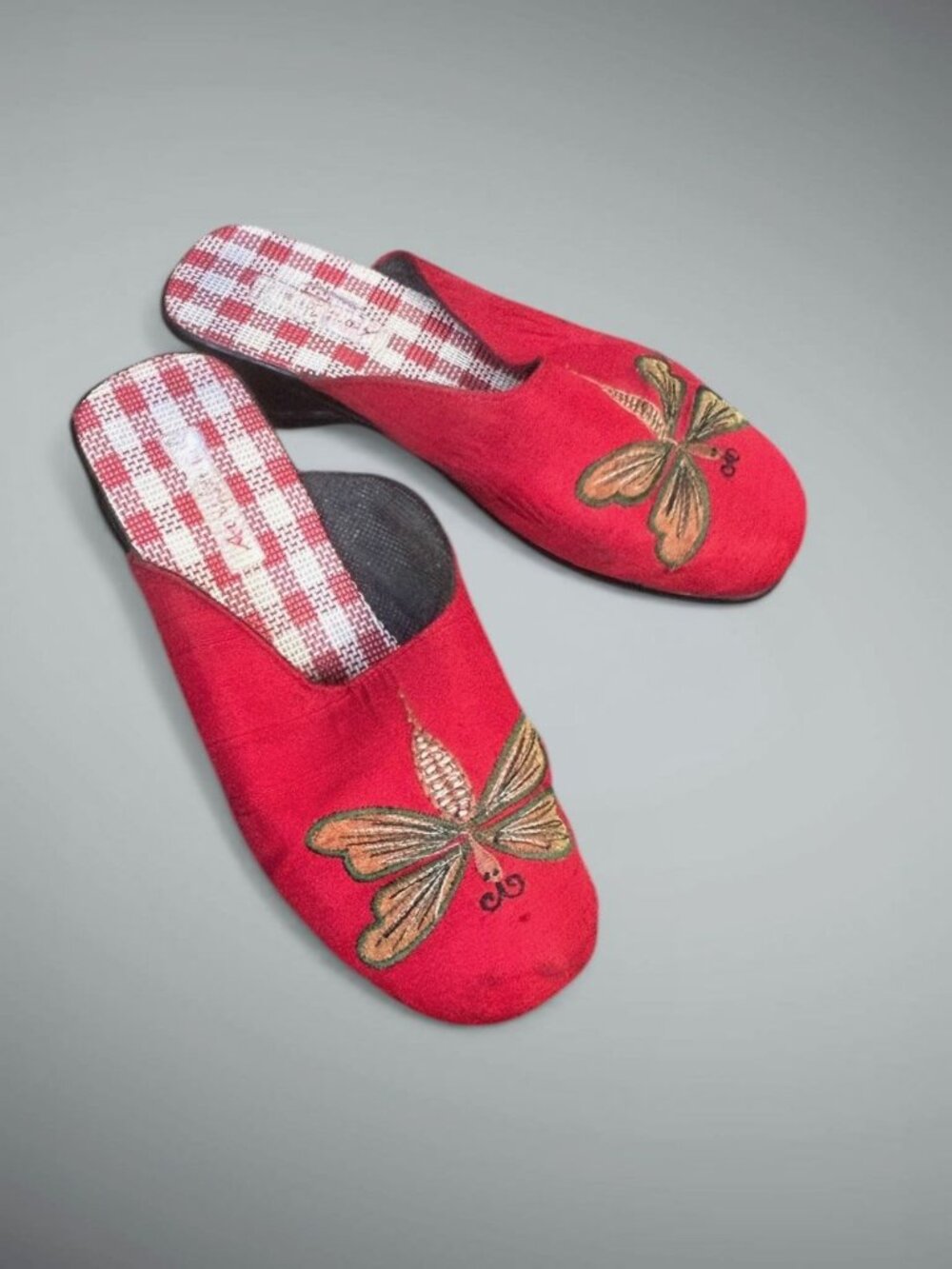 April Cornell Red Dragonfly Embroidered Slides Mules Size 39 - Picture 2 of 10
